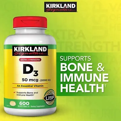 Kirkland Signature Extra Strength Vitamin D-3 600 Softgels  2000 IU  07/26+ EXP • $16.37