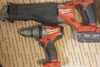 Milwaukee 2720-20 M18 Brushless Fuel Sawzall + Hammer Drill 2604-20+ 4ah Battery • $94.95