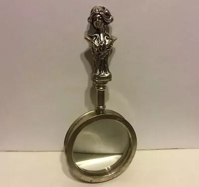 Vintage Magnifying Glass Female Bust Woman Lady Silver Plated Brass 2 3/8” Lens • $38