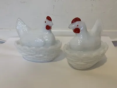 Westmoreland Small White Milk Glass Hen Chicken On Nest Candy Dish 3.5in Set 2 • $25.90