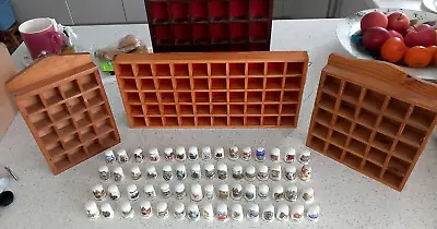 £15 • Buy Vintage Thimble Collection - Set Of 60 - UK Themed With 4 Wooden Display Cases