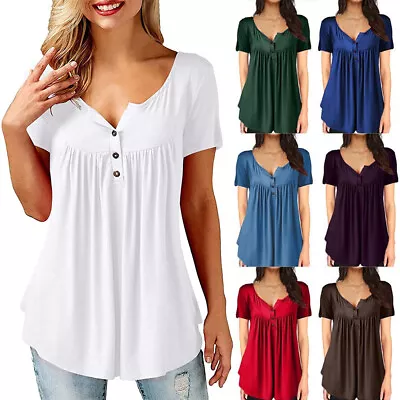 £8.98 • Buy Womens Plus Size Summer Tunic Tops Short Sleeve T-shirt Ladies Button Blouse Tee