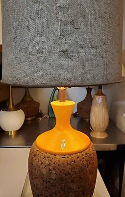 Awesome Orange Glaze - Mid Century Modern - Cork & Textured Ceramic Lamp - WOW! • $333.99