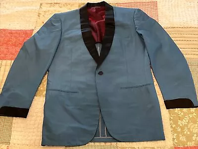 Vintage 1967 Hopkins Tailoring Custom Teal Blue Tuxedo Dinner Jacket 40R • $75