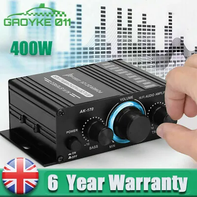 400W Power Digital Amplifier HIFI Mini 12V Stereo Audio AMP USB FM Mic Home Car • £12.85