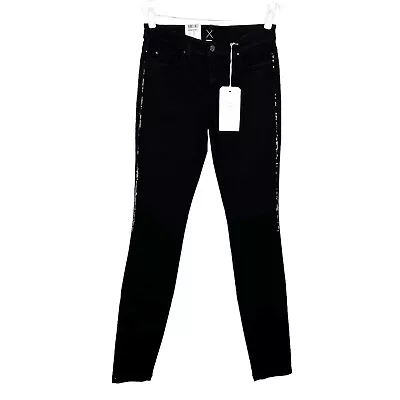 NEW Mac Dream Skinny Jeans Womens Size 8 Long Black Sequin Stripe • £66.07