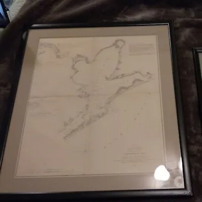 $250 • Buy 1851 US Coast Survey A.D. Bache Antique Map Of Galveston Bay, Texas USA Framed