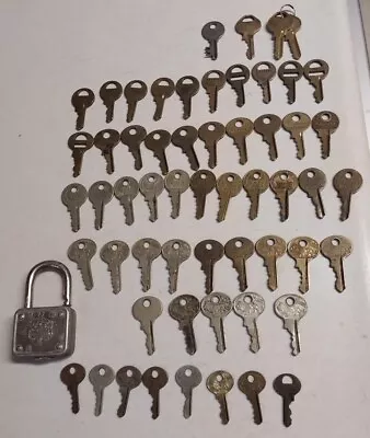 Lot Of 57 Vintage Master Lock Brass Keys One Lion Padlock  • $20