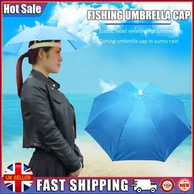 Fishing Umbrella Hat Foldable Outdoor Sun Shade Waterproof Cap (Skyblue) • £5.79