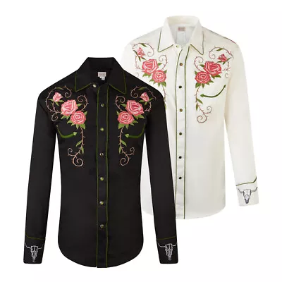 Rockmount Mens Longhorn Steer Floral Western Embroidered Cowboy Shirt • $169.95