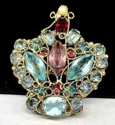 Original By Robert Brooch Pendant Vintage Gilt Filigree R/S Crown Unsigned A49 • $198