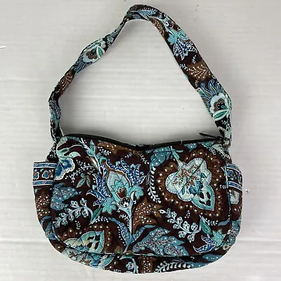 Vera Bradley Purse Java Blue Brown Floral Shoulder Bag Cotton Quilted Retired • $13.19