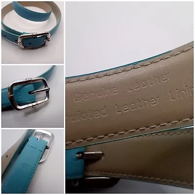 Calvin Klein Women’s  Leather Belt Size Large Powder Blue Silver Buckle GUC • £12.47