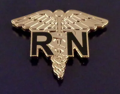 RN Registered Nurse Caduceus Medical Insignia GOLD Lapel Pin 1  X 1.25 • $4.95