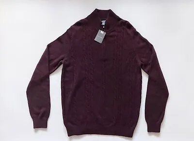 Van Heusen Mens Mock Neck 1/4 Zip Long Sleeve Maroon Red Sweater Size Medium NWT • $39.99