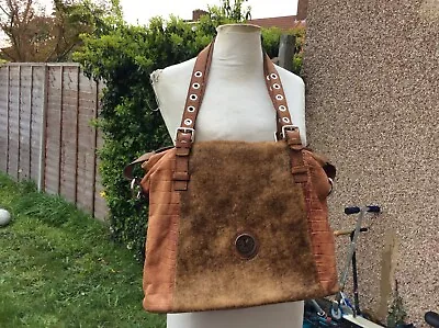 £10 • Buy Ferchi Made In Spain Tan Leather And Pony Skin Lightweight Shoulder Bag