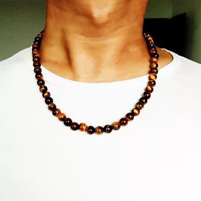 6/8MM Natural Tiger Eye Stone Beads Necklaces Men Handmade Vintage Necklaces • $9.99