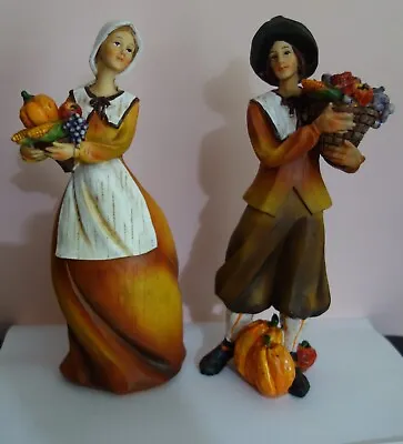 Thanksgiving Pilgrims Woman & Man Resin Statues 8.5” Tall • $49.99