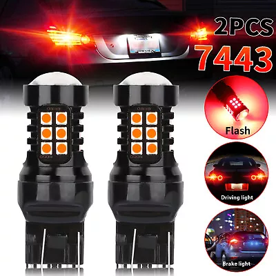 2x 7443 7440 Red Flash Strobe Blinking Brake Tail Stop LED Light Bulbs For Honda • $11.48