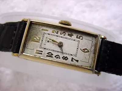 Vintage GOLD FD Large Antique Pre 1920 Art Deco ELGIN CURVEX Mens Watch • $14.99