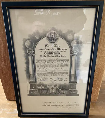 Freemason MASONIC DOCUMENT Palestine Lodge # 486 1978 MEMBERSHIP Framed Georgia • $40