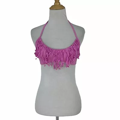 Victoria Secrets Fringe Bikini Top Womens S Small Halter Tie Pink Swim Padded • $16.95