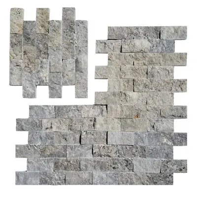 Silver Splitface Travertine Mosaic - 2 X4 X5/8  - 1 Pcs 4 X4  Sample Order • $9.90