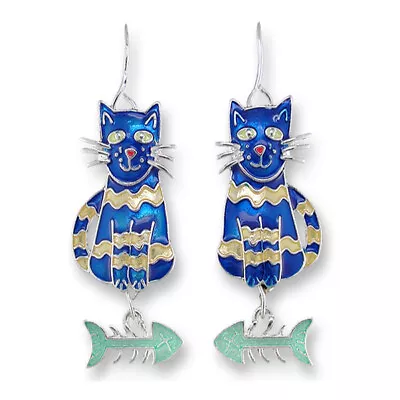 Zarah Zarlite Calypso Cat-Fish Pierced Earrings Enamel Sterling Silver Plate • $29.99