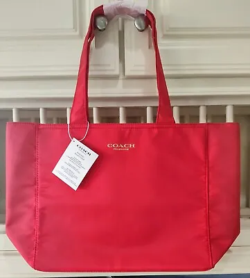 COACH Fragrance HOLIDAY RED SHIMMER W/GOLD Logo TOTE Weekend SHOPPING Bag *LINED • $59.82
