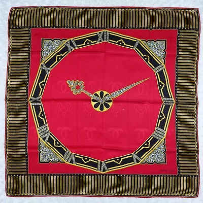 K764 Must De Cartier Red Gold Silk Scarf Scarves 32.5  X 33 • $39.99