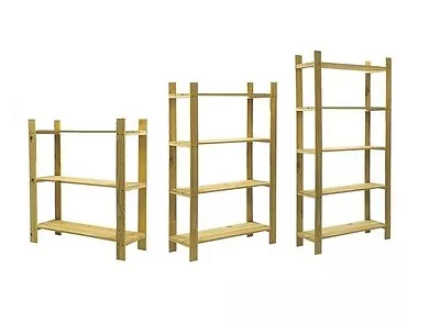 £25.95 • Buy Solid Wood Storage Shelf Shelving Unit Bookcase Garage Wooden Shelving Slatted