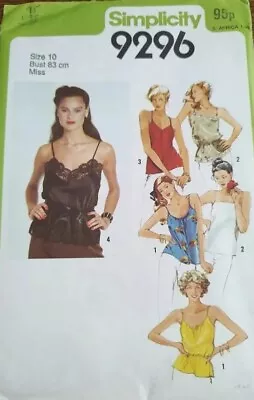 Uncut Simplicity 9296 Vintage Paper Pattern Retro Camisole 4 Styles Size 12 Cami • £7.95