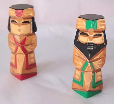 Pair Painted Red / Green Japanese Figures Ainu Nipopo Statues Maybe Male Female • £24.95