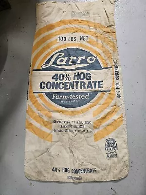 Vintage Grain Feedsack Larro Hog 40% Concentrate General Mills 100lb Size • $20