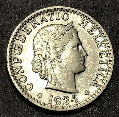 1924 B Switzerland 20 Rappen Swiss Helvetia 20 Cent Coin AU • $3.50