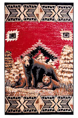 Wildlife Lodge - 5'x8' Multicolor Cabin Bear Print Geometric Area Rug - 531 • $80.99