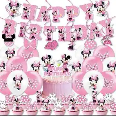 MINNIE MOUSE Birthday Party Supplies Balloons/Banners/Cupcake Toppers • £1.99