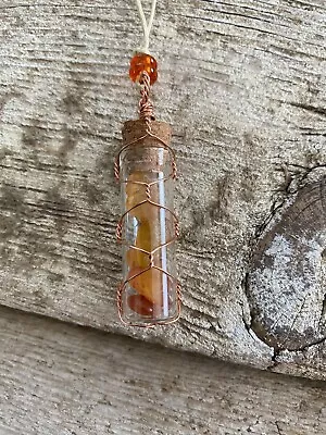 Washington Carnelian Filled Glass Vial Wire Wrapped Pendant Necklace Copper Yum • $9.95