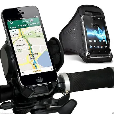 Quality Bike Bicycle Handlebar Phone Holder+Sports Armband Case Cover✔Black • £12.95