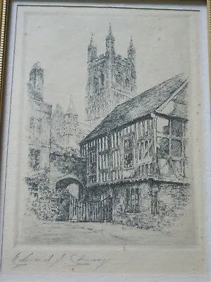 £35 • Buy Artists Proof Etching. Gloucester Cathedral Palace Yard. By Edward J Cherry FRSA