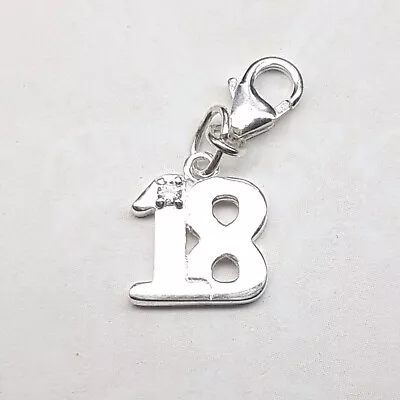 Sterling Silver 18 Charm Lobster Clasp 18th Birthday Clip On Bracelet • £8.25