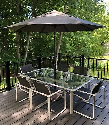 Vintage Luxury Brown Jordan Patio Set 6 Chairs Tilting Umbrella • $3500