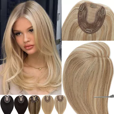 Highlight 100%Remy Human Hair Topper Clip In Toupee Silk Lace Base Top Piece Wig • £36.70