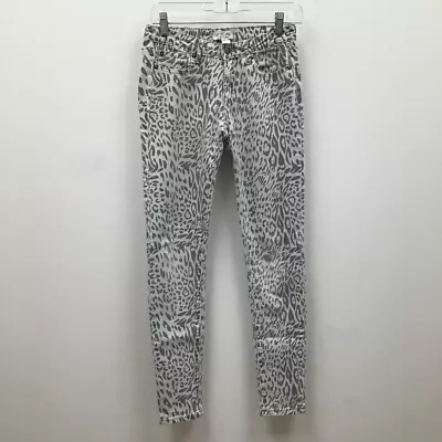 I Love H81 Womens Slim Skinny Jeans Black White Leopard Print Stretch Pockets 26 • $10.12