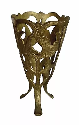 Vintage Floral Themed Filigree Brass Base/Holder For Vase Or Small Object 6-1/2  • $24