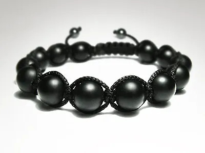 MENS MATTE BLACK ONYX Gemstone Beads Shambhala Yoga Mala Beaded Jewelry Bracelet • $9.90