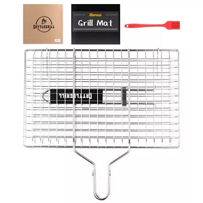 Cattlegrill Foldable BBQ Fish Grill Basket With a Grill Mat And A Brush. • $21.99