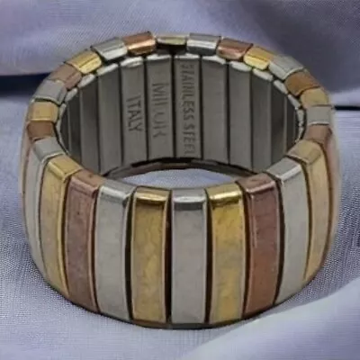 Milor Italy Stretch Ring Tri Color Gold Silver Rose Gold Stainless Steel... • $20