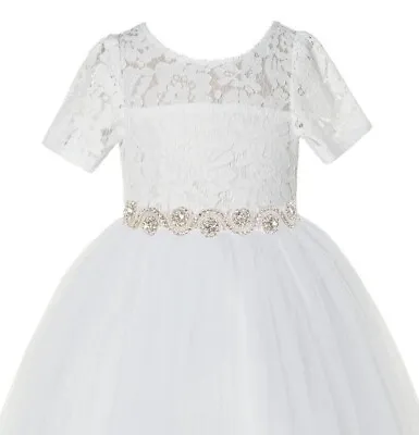 Floral Lace Flower Girl Dress Communion Dress Rhinestone Vintage Lace Dresses • $34.99