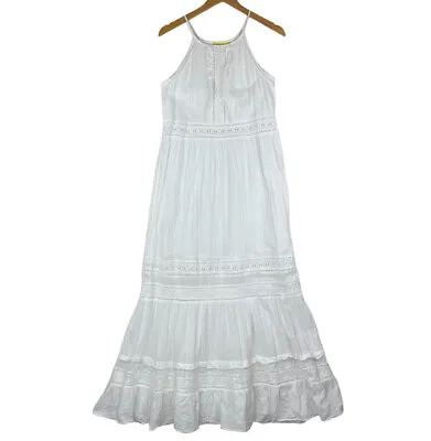 ROBERTA ROLLER RABBIT Women's White Vega Dress Sz XS Bohemian Lace & Eyelet EUC • $46